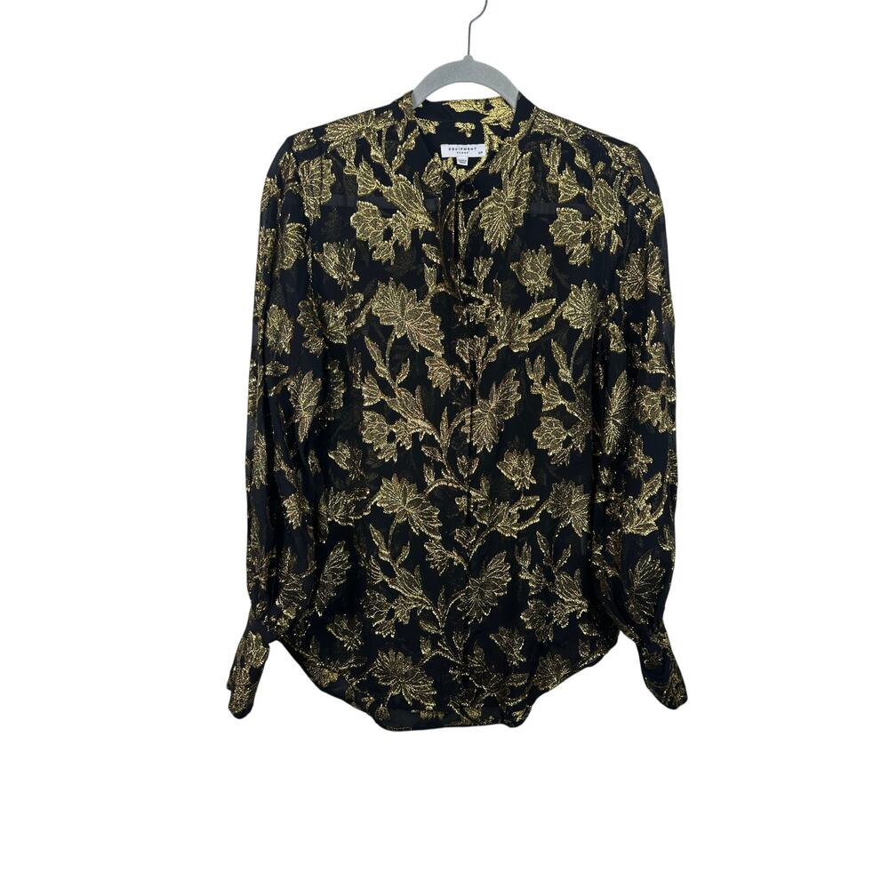 Equipment Femme Boleyn Blouse Women S Black Gold Silk Floral Metallic Jacquard‎